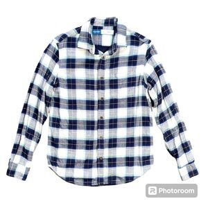 Old Navy Men’s Cream/Blue Plaid Regular Fit Long Sleeve Button Down Shirt Size S